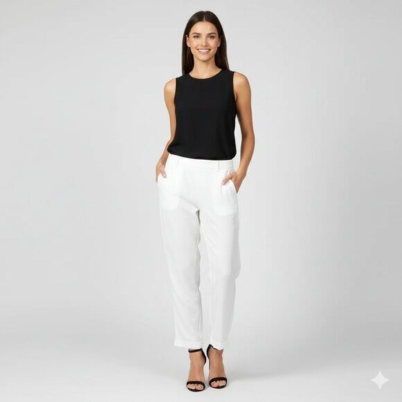 Aritzia Babaton Pants Straight Skinny Leg cuffed ankle Off white Tapered Trouser - Picture 1 of 16